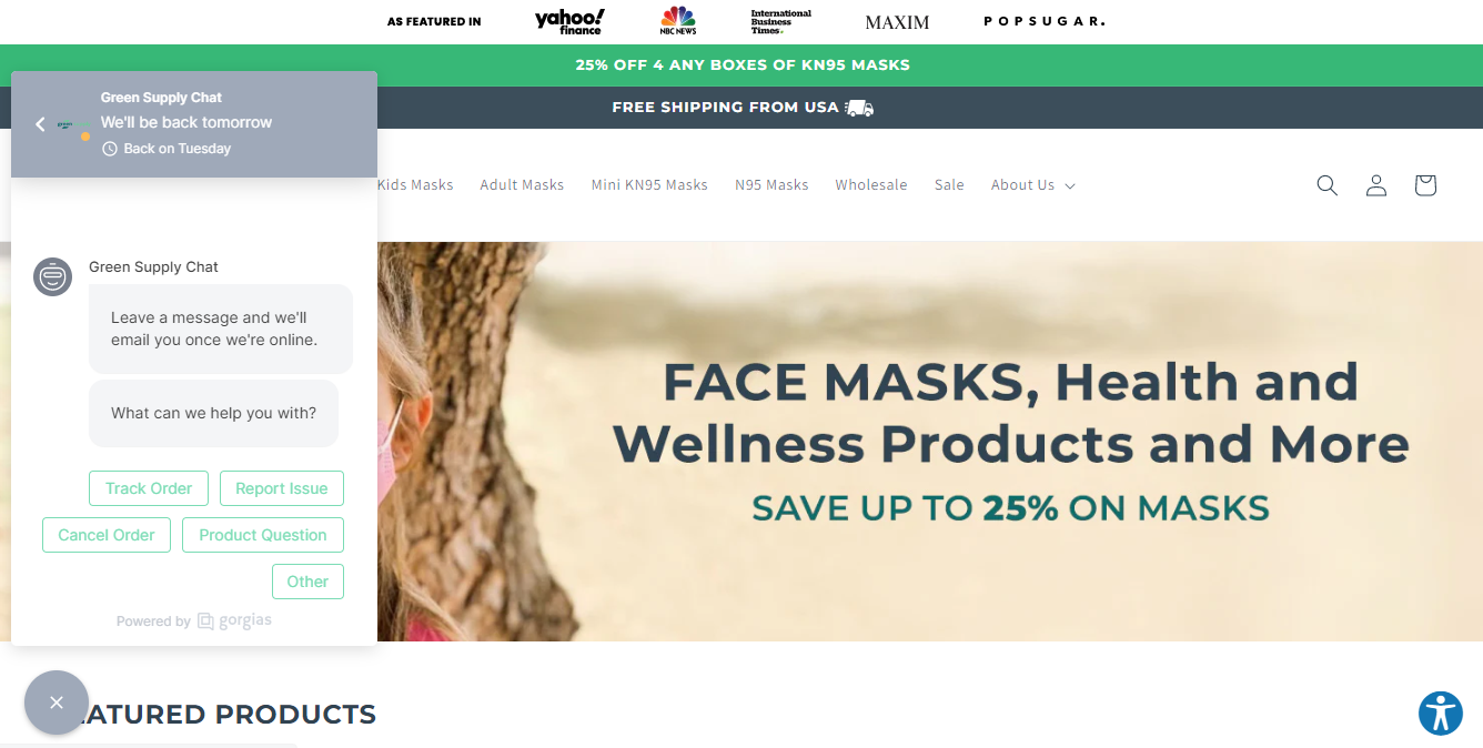 03 eCommerce chatbot - green supply Welcome message for Green Supply's chatbot