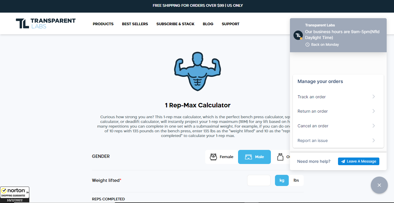 04 eCommerce chatbot - transparent labs Home page of Transparent Labs with a chatbot welcoming new visitors