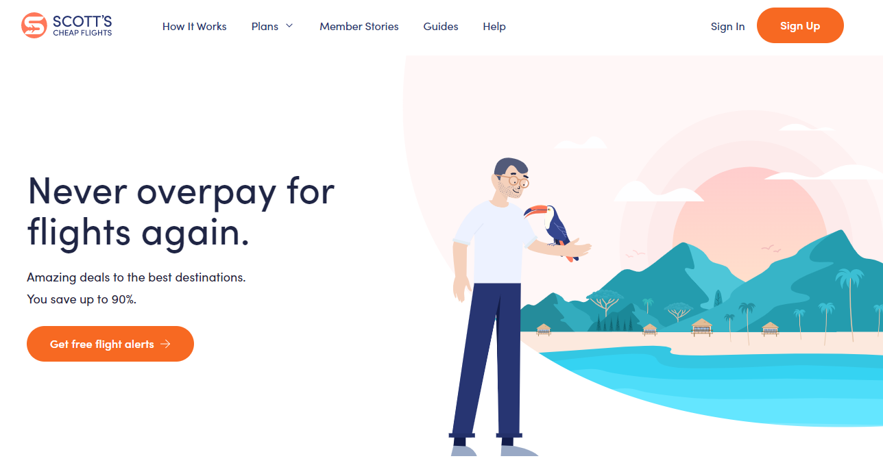 08 eCommerce chatbot - scotts cheap flights Scott's Cheap Flights website without a chatbot