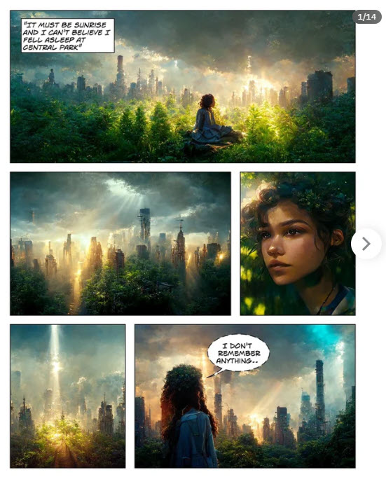 graphic novel A page of a graphic novel created in midjourney by redditor u/KrisKashtanova