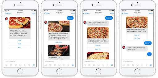 Pizza Hut chatbot taking an order via SMS