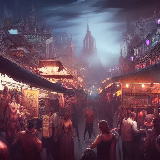 A night market filled with supernatural creatures via Nightcafe Creator