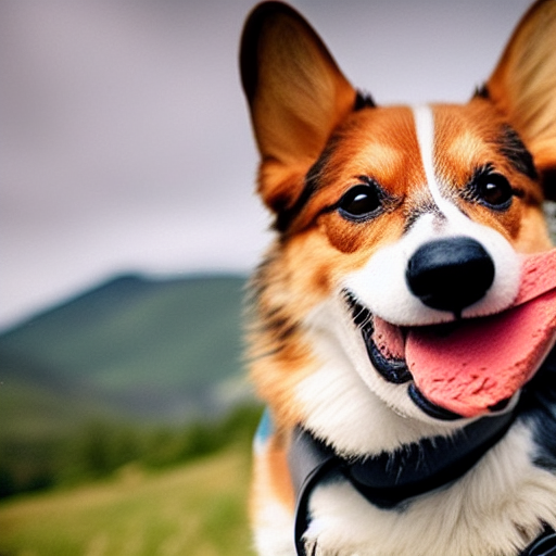 photorealistic dog a corgi eating a biscuit at a national park via Stable Diffusion
