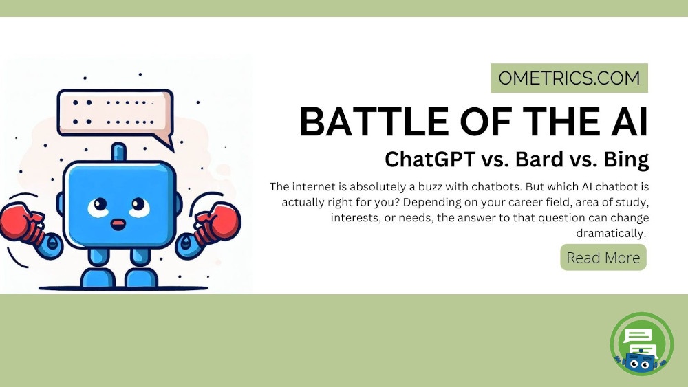 Image of a chaatbot with boxing gloves. Text: Battle of the AI: ChatGPT vs. Bard vs. Bing