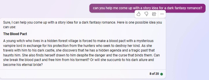 Bing Story Idea for a dark fantasy romance