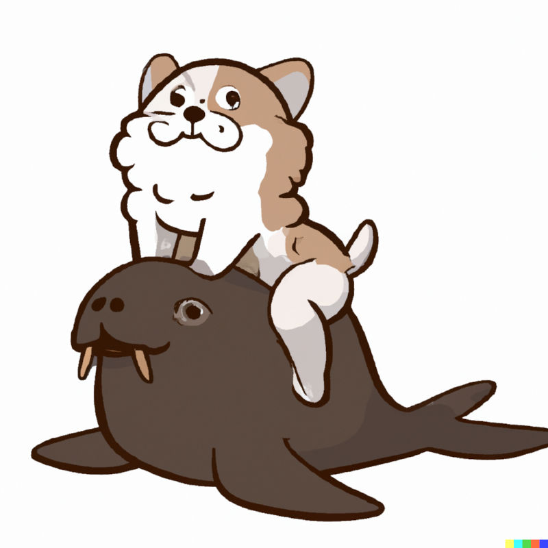 Corgi riding a walrus