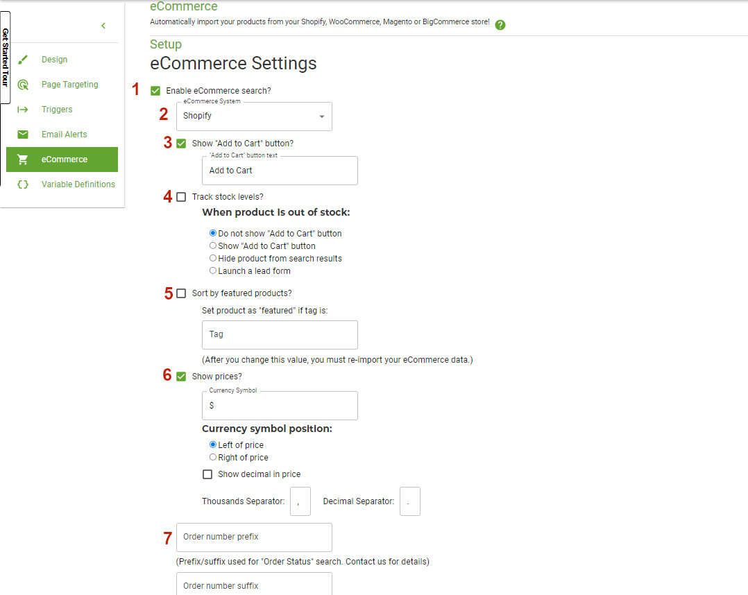 ECommerce Tab 1 ecommerce settings<br />