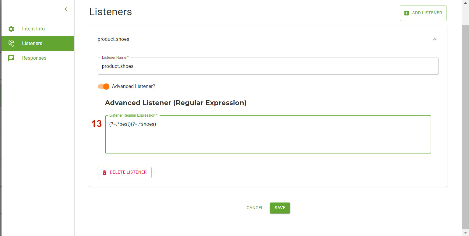Intent Editor Advanced Intent Editor Advanced Listener Screenshot