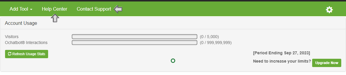 Support Screenshot Ometrics dashboard screenshot