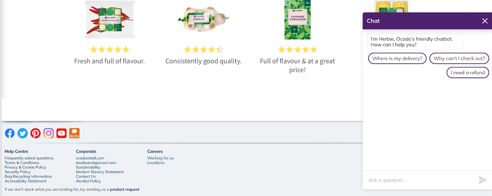 screenshot of ocado screenshot of ocado