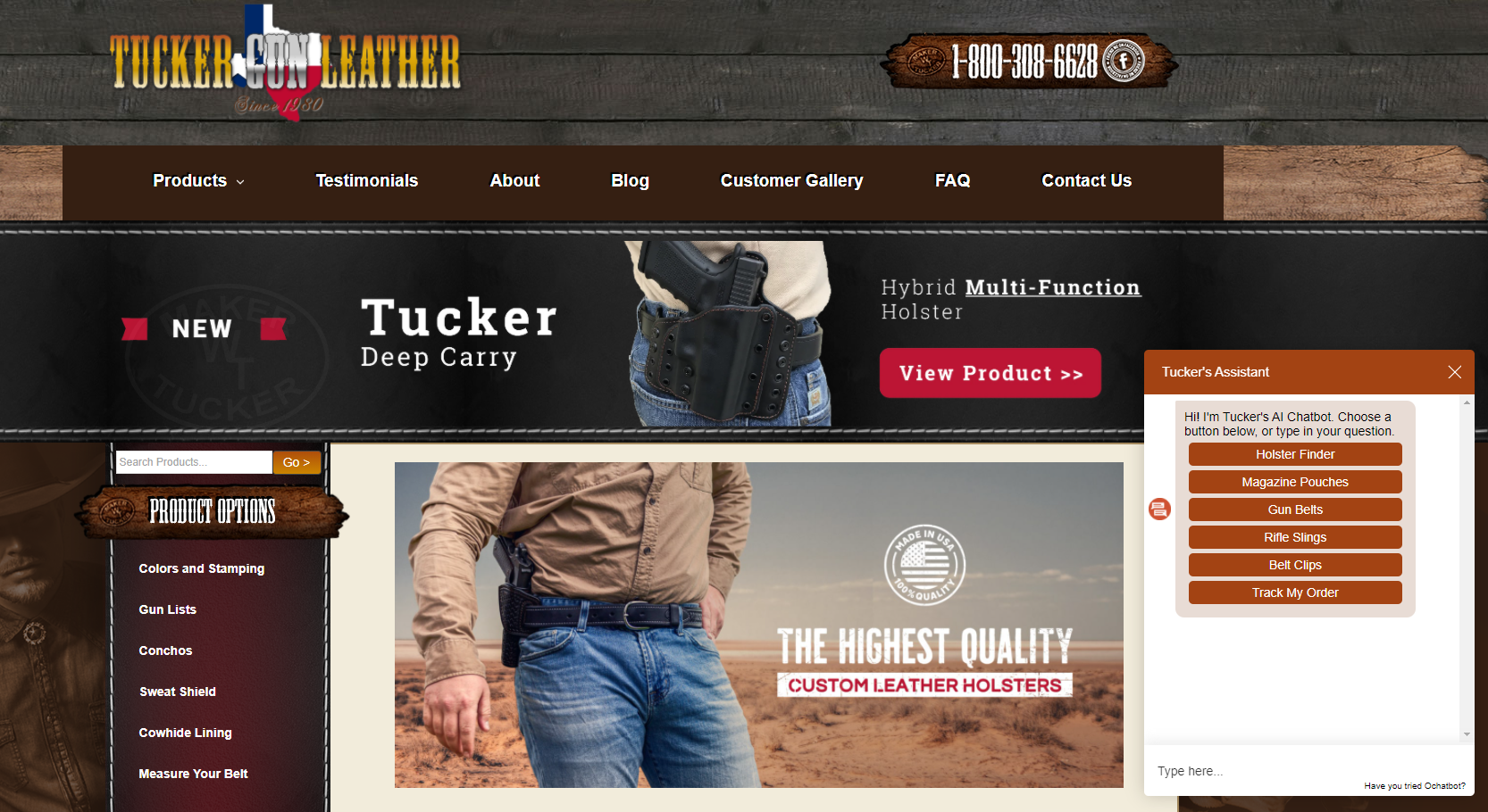 Screenshot of Tucker Gun Leather Home Page