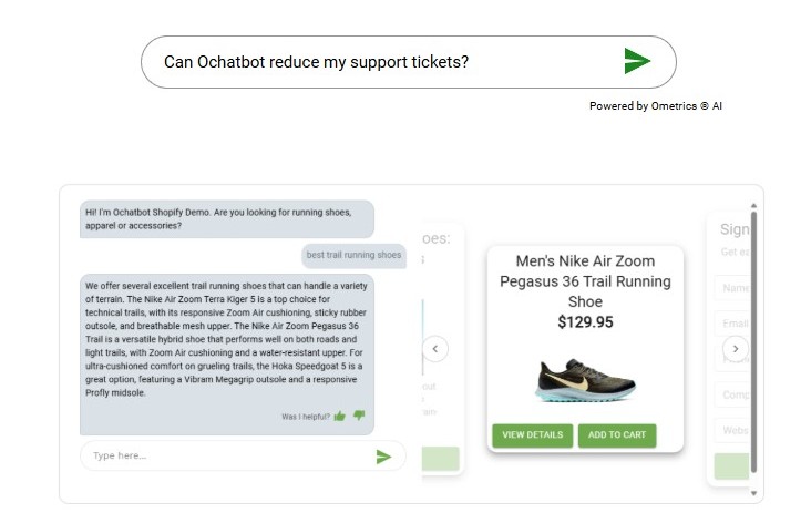 ometrics ai open closed AI ecommerce chatbot