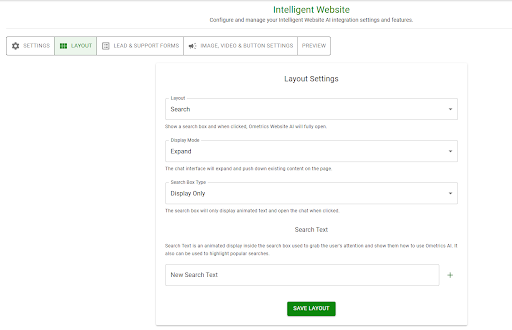 Layout screenshot of intelligent website ai layout tab
