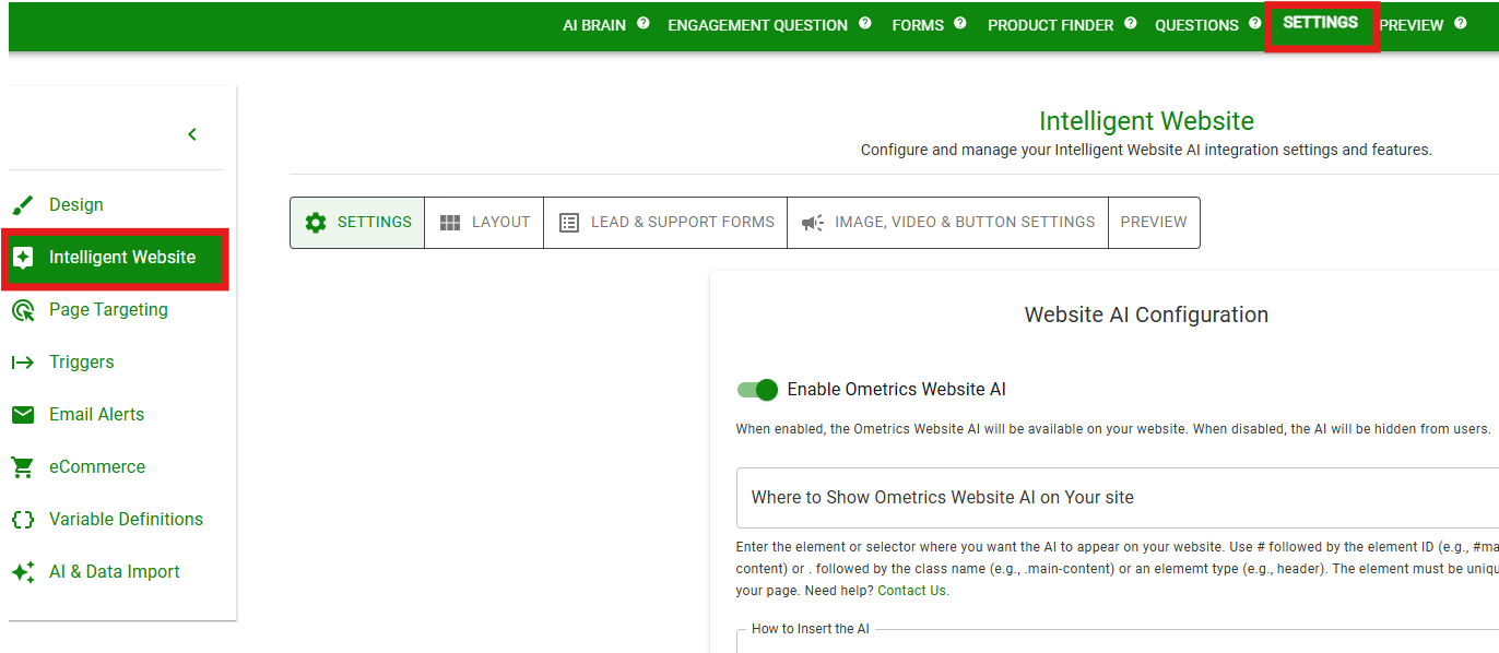 Support Screenshot screenshot of Intelligent Web within the Ochatbot editor