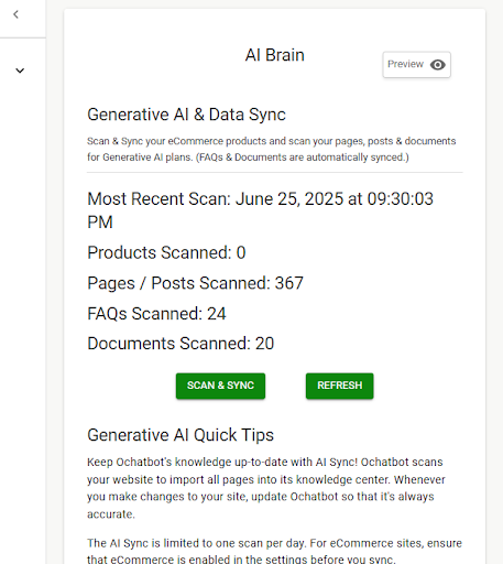 screenshot of the AI brain section of the editor