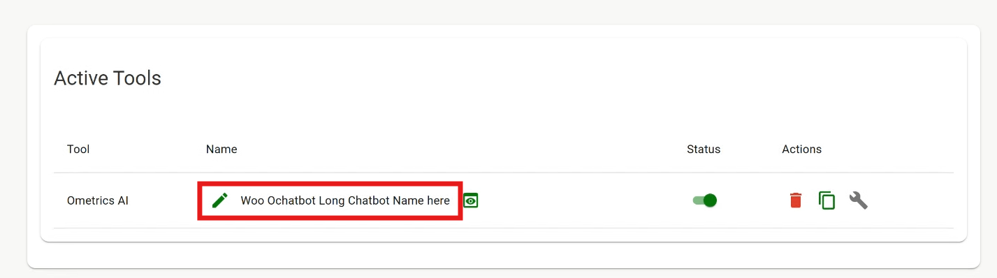 screenshot of ochatbot dashboard