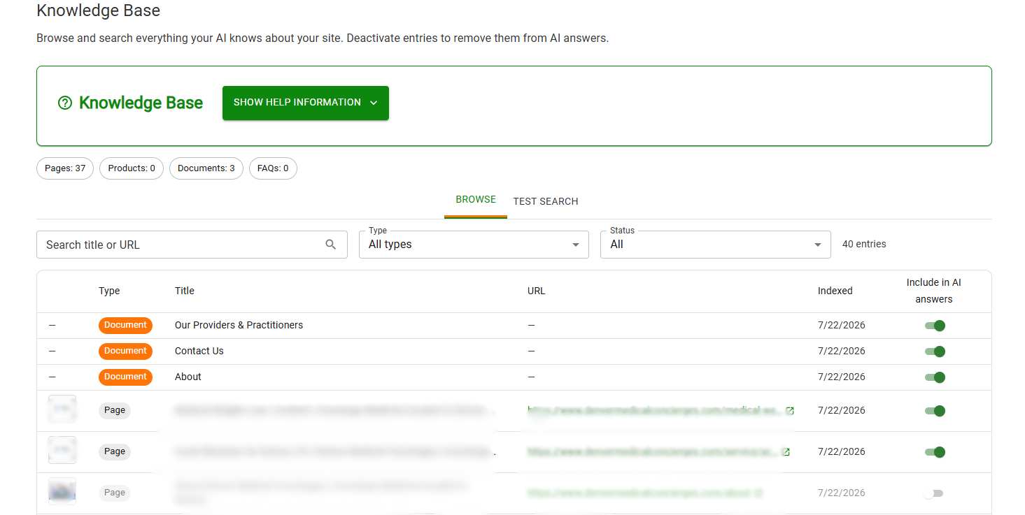 screenshot of intelligent website ai layout tab